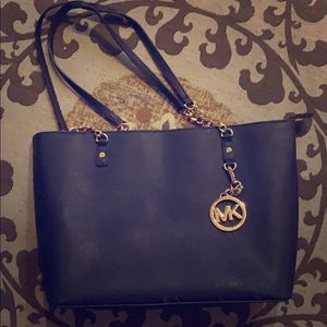 Navy MK leather tote
